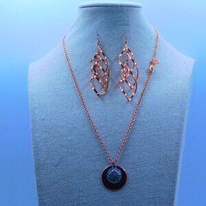 EXPRESS ROSE GOLD COLORED NECKLACE AND14K Rose Gold Plated DANGLE EARRING SET